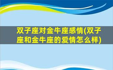 双子座对金牛座感情(双子座和金牛座的爱情怎么样)