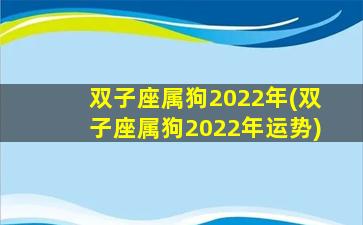 双子座属狗2022年(双子座属狗2022年运势)