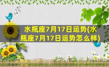 水瓶座7月17日运势(水瓶座7月17日运势怎么样)