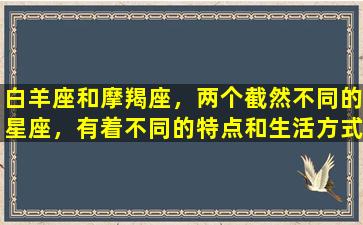 白羊座和摩羯座，两个截然不同的星座，有着不同的特点和生活方式，让人们对他们的认识和评价也大相径庭。白羊座生于春季，热情奔放、积极向上，对生命充满热情。他们通常开